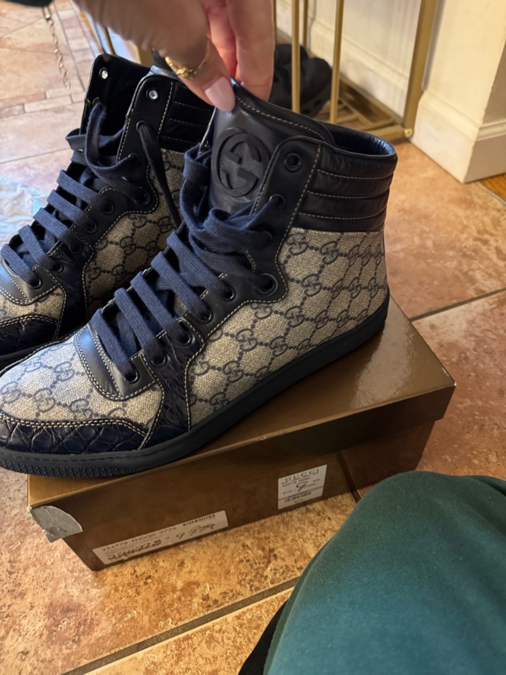 Gucci Men’s High-Top GG Canvas & Navy Leather Sneakers